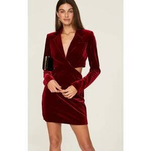 Revolve Nicholas Gabriela Red Velvet Blazer cut out long sleeve mini Dress 10